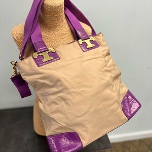 Tory Burch Purple and Tan Tote Bag